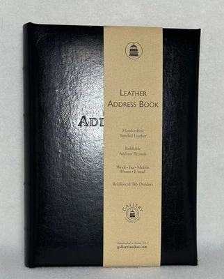 Gallery Leather Desk Address Book 9"×7" Handcrafted Refillable Black Leather - Image 1 of 4