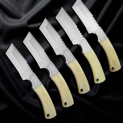 5 PCS Handmade Steel Custom Bone Hunting Skinner Knife W/Sheath B2 - Image 1 of 4