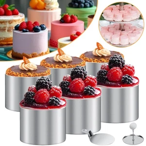 6x Dessertringe Edelstahl Rund Speiseringe Speisenring Dessertformen mit Deckel - Bild 1 von 12
