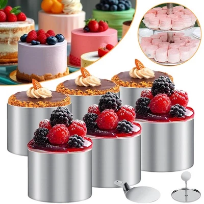 6x Dessertringe Edelstahl Rund Speiseringe Speisenring Dessertformen mit Deckel - Bild 1 von 4