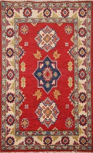 Red Geometric Kazak Accent Rug 2x3 Ft Handmade Oriental Wool Carpet Foyer Rug - Picture 1 of 18
