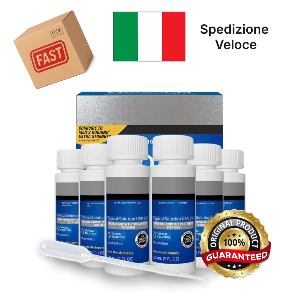 MIN0XIDIL5% - LOZIONE ANTICADUTA RICRESCITA CAPELLI - KIT PER 6 MESI - 6 FLACONI - Image 1 of 4