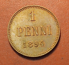 Finland * 1 penni*1894*Copper*Alexander III *Really good *1++*Stamp gloss coin