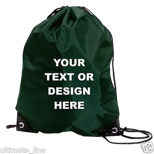 Personalised Dark Green Drawstring Bag Sack Gym PE Swim  School Print - Picture 1 of 2