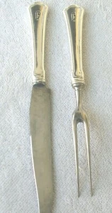 Juego de tallas de plata esterlina KIRKS 1920, tenedor de carne y cuchillo de talla - Imagen 1 de 6