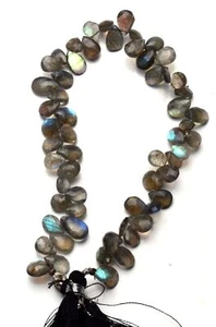 Natural Gem Blue Flash Labradorite 8x6MM Approx Faceted Pear Shape Briolettes 8" - Picture 1 of 4