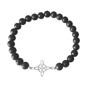 Pulsera Nudo de Bruja Plata de Ley 925 y Lava volcánica 6 mm. Pulsera ajustable - Imagen 1 de 4