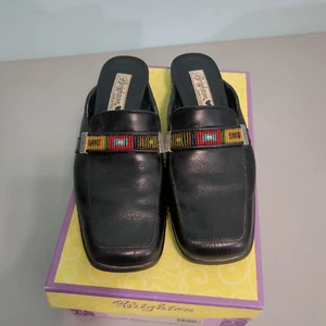 Brighton Lucy Black Gran Slides Southwestern Beaded Strap made in Italy 8 Shoes - Bild 1 von 5