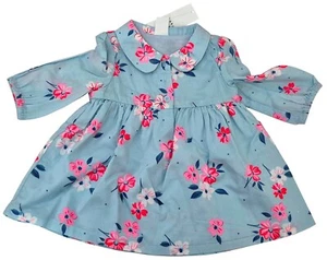 GAP Baby Girls Blue Floral Collared Long Sleeve Dress 0-3 Months MRRP £19.99 - Picture 1 of 4