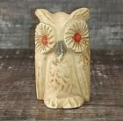Vintage Owl Figurine 1.5 inches tall Ceramic Light Brown Tan Jeweled Eyes