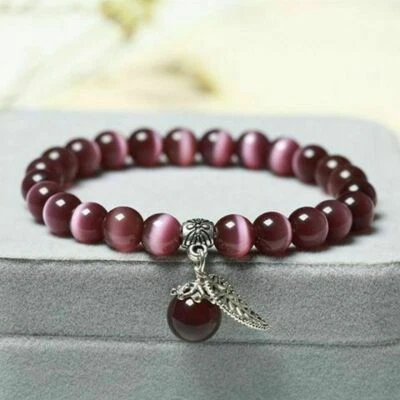 8mm Cat Eye Stone Beads Elastic Natural Stone Yoga Bracelet for Women Men - Image 1 of 4