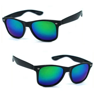 Gafas de sol con marco cuadrado retro polarizado marco negro brillante espejo azul verde - Imagen 1 de 4