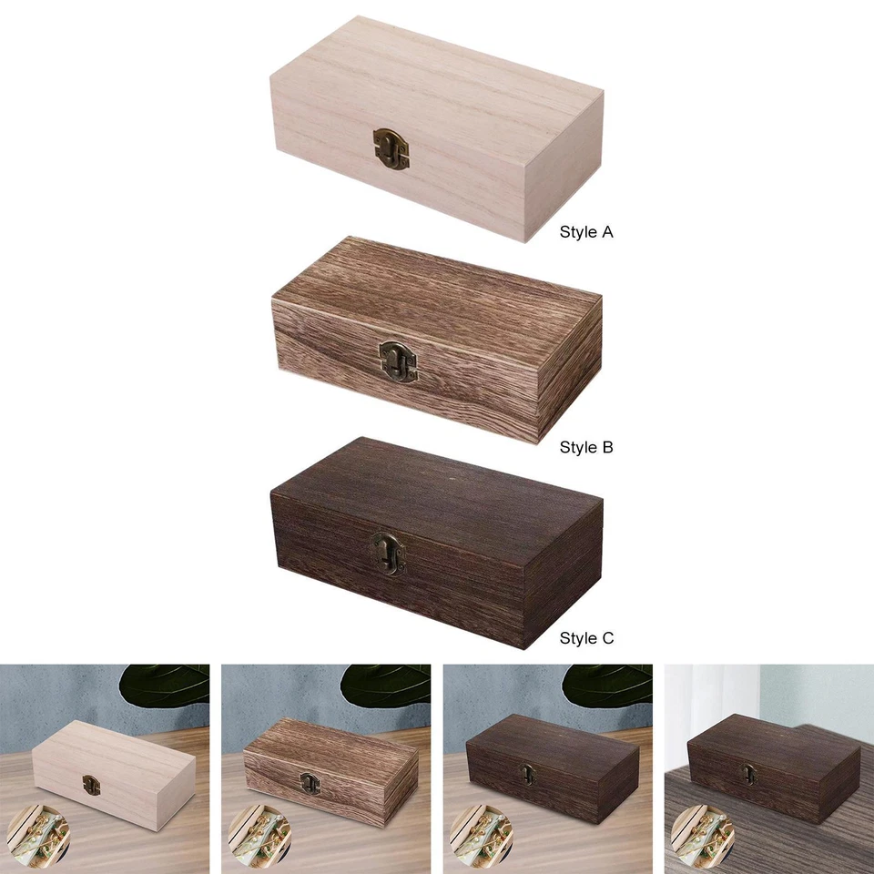 Wooden Storage Box Wooden Box Rustic with Hinge Lid Empty Souvenir Box Keepsake - Image 1 of 1