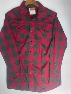 Wrangler Plaid Pearl Snap Button Western Hemd Herren Small Rot Schwarz Vintage - Bild 1 von 9