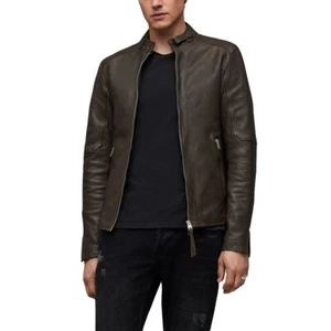 Men's Leather Collar Jacket 100% Genuine Lambskin Biker Leather Jacket - Picture 1 of 6