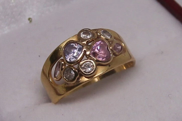 Bague tutti frutti multi pierres fines or jaune 18 carats 750 joaillier (Stern?) - Photo 1/4