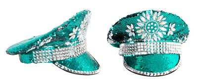 Pack of 3 Turquoise Burning Man Hat Sequins Rhinestones Gemstone Mardi Gras - image 1 of 3