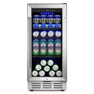 14.96 in. Single Zone 130-Cans Beverage Cooler Fridge in Stainless Steel LCD Tou - Picture 1 of 8
