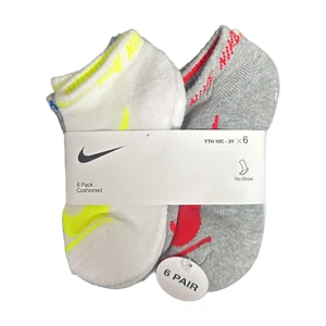 NIKE 6 pair Cushioned No Show Socks Kids size 10C-3Y Solid Gray White  - Picture 1 of 4
