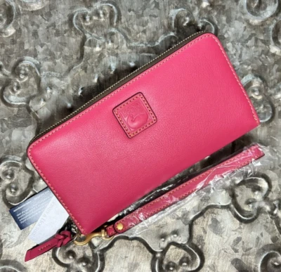 DOONEY & BOURKE~FLORENTINE LEATHER~Large Zip Around Wristlet~FUCHSIA PINK~BNIB! - Image 1 of 4