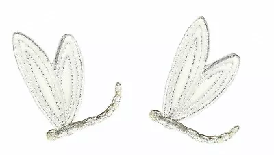 White Ivory Dragonfly Patch Embroidered Cut out Iron on Sew on Lot of 2 - Image 1 of 2
