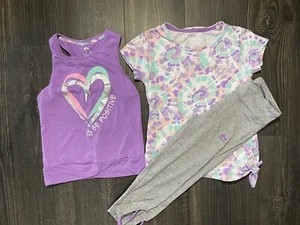 Girls Reebok Set Size 7/8 Shirt Tank Capri Leggings Gray Purple - Picture 1 of 4
