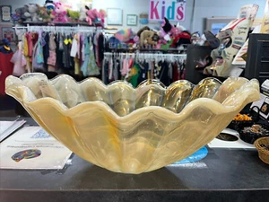 Vtg Large 20” Murano Glass Abstract Centerpiece Bowl Dish Orange Cream Tan - Picture 1 of 15