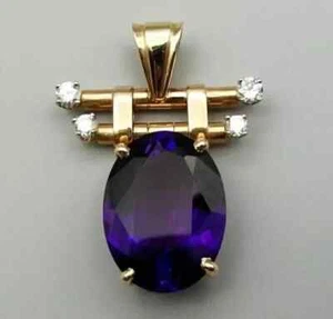 3Ct Oval Cut Lab Created Amethyst Women's Wedding Pendant 14K Yellow Gold Plated - Picture 1 of 5