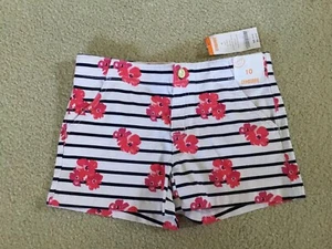 NWT! Gymboree Pretty Poppy girls 10 Blue Striped Pink Flower Shorts Adj Waist - Picture 1 of 7