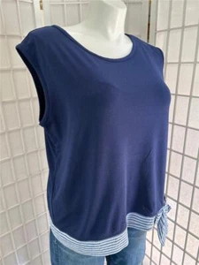 Women's Elle XL Navy Blue Sleeveless Pullover Tunic Summer Blouse - Picture 1 of 7