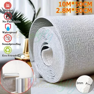 10M Thicken Self Adhesive Thermal Insulation Wallpaper Linen Plain Wall Sticker, - Picture 1 of 37