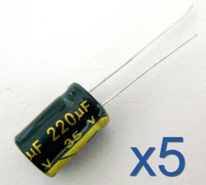 5x Condensateur électrolytique 35V 220uF LOW ESR Electrolytic Capacitor 12x8mm - Imagen 1 de 2