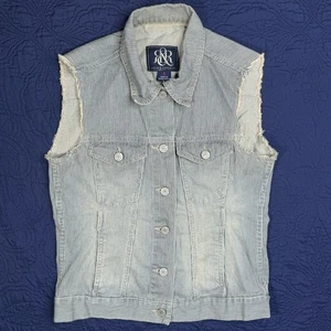 Y2K Rock & Republic Denim Conductors Vest Womens S Blue White Striped Sleeveless - Picture 1 of 5