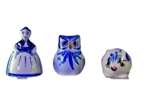 3 Vtg. Mexico Miniature Folk Art Pottery Animal Figurines Blue & White - Picture 1 of 14