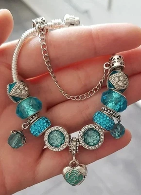 Edles BETTEL ARMBAND 925 SILBER ZIRKONIA Charm Sicherheitskette Murano Anhänger - Bild 1 von 4