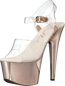 Exotic Pole Dancer 7" Stiletto Heel Sexy Stripper Rosegold Platform Sandal SZ 9 - Picture 1 of 12