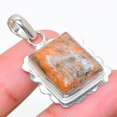 Unakite Gemma Fatto a Mano 925 Argento Sterling Ciondolo Gioielli 4cm - Immagine 1 di 4