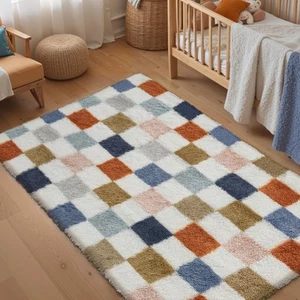 Checkered Rug 4x6 for Living Room, Modern Rainbow Shag Rug Super Soft Washabl... - Bild 1 von 6