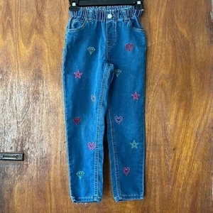 Girls 365 Embroidered Blue Jeans Size Sz 7 Hearts Star Diamond Good Condition - Picture 1 of 12