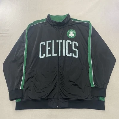 NBA Boston Celtics Track Jacket 4X Black Green Embroidered Spellout Full Zip Vtg - Image 1 of 4