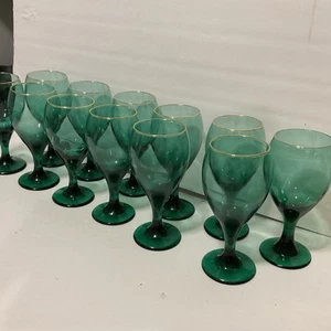 "12 copas de vino o agua Libbey verde enebro con borde dorado de 7"" lágrima 🌟🌟🌟🌟🌟" - Imagen 1 de 11