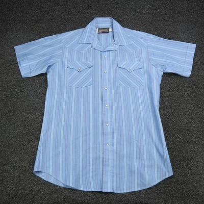 Panhandle Slim Shirt Mens 16 Blue Striped Western Pearl Snap Short Sleeve Cowboy - Image 1 of 4