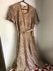 Womens Vintage Pickwick Fashion 1940s Tan Floral Dress With Belt READ