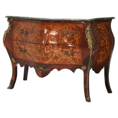 Louis XIV Style Kingwood, Ormolu, Marble & Satinwood Inlaid Bombe Commode 20thC - Image 1 of 4