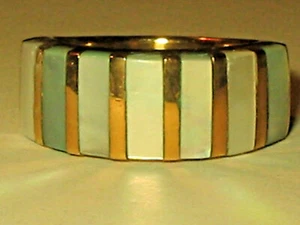 Gold Plate Sterling Silver Inlay Mother Of Pearl Marked NF VTG Ring 7.6g Sz 6.25 - Picture 1 of 4