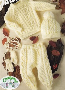 BABY~BOYS/GIRLS~JACKET/HAT/MITTS/LEGGING~ARAN~KNITTING PATTERN~SIZE 18-26"(CB40) - Picture 1 of 2