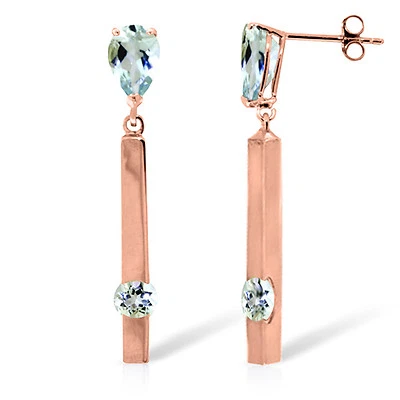 4.25 Carat 14K Solid Rose Gold Drop Bar Earrings Aquamarine - Image 1 of 3