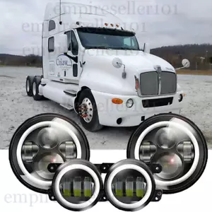 For Kenworth T2000 Truck 7" inch Round LED Headlights + 4" Fog Light Combo Kit - Picture 1 of 16