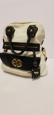 Emma Fox Brand Leather White Purse Black Accents Yellow Floral Interior Fabric  - Image 1 of 4