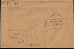Aitutaki 1950 OHMS Airmail Cover w/ OFFICIAL PAID POST OFFICE AITUTAKI Box Black - Picture 1 of 2